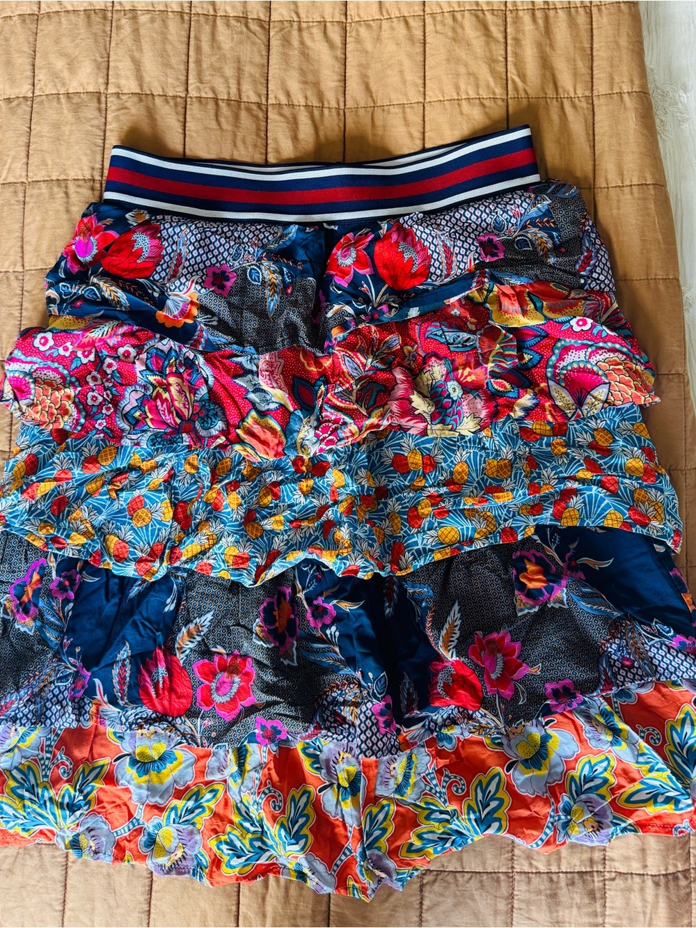 Anthropologie Navy Multicolor Floral Tier Ruffle Skirt